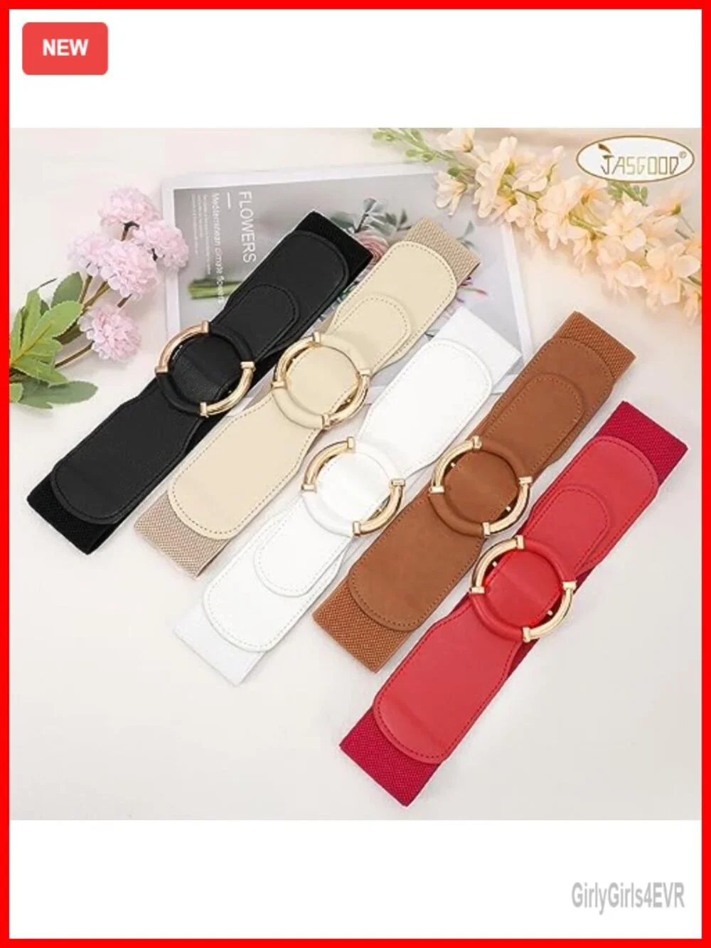 Vintage Stretchy Elastic Wide Waist Belt with Circle Buckle for Dresses